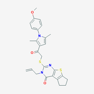 molecular formula C27H27N3O3S2 B382667 3-allyl-2-({2-[1-(4-methoxyphenyl)-2,5-dimethyl-1H-pyrrol-3-yl]-2-oxoethyl}sulfanyl)-3,5,6,7-tetrahydro-4H-cyclopenta[4,5]thieno[2,3-d]pyrimidin-4-one 