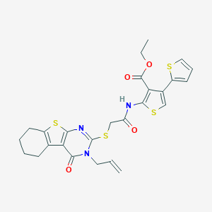 molecular formula C26H25N3O4S4 B382674 Ethyl 2-({[(3-allyl-4-oxo-3,4,5,6,7,8-hexahydro[1]benzothieno[2,3-d]pyrimidin-2-yl)thio]acetyl}amino)-2',4-bithiophene-3-carboxylate 