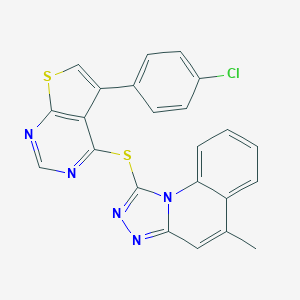 molecular formula C23H14ClN5S2 B382675 5-(4-Chlorophenyl)-4-((5-methyl-[1,2,4]triazolo[4,3-a]quinolin-1-yl)thio)thieno[2,3-d]pyrimidine CAS No. 315697-24-6