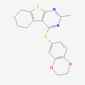 molecular formula C19H18N2O2S2 B382677 2,3-Dihydro-1,4-benzodioxin-6-yl 2-methyl-5,6,7,8-tetrahydro[1]benzothieno[2,3-d]pyrimidin-4-yl sulfide 