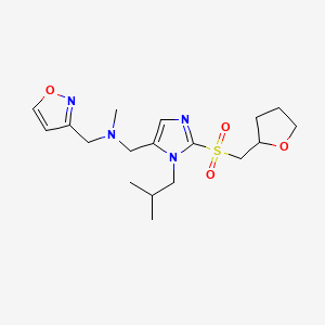molecular formula C18H28N4O4S B3826790 N-methyl-N-[[3-(2-methylpropyl)-2-(oxolan-2-ylmethylsulfonyl)imidazol-4-yl]methyl]-1-(1,2-oxazol-3-yl)methanamine 