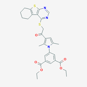 molecular formula C30H31N3O5S2 B382680 diethyl 5-{2,5-dimethyl-3-[(5,6,7,8-tetrahydro[1]benzothieno[2,3-d]pyrimidin-4-ylsulfanyl)acetyl]-1H-pyrrol-1-yl}isophthalate 