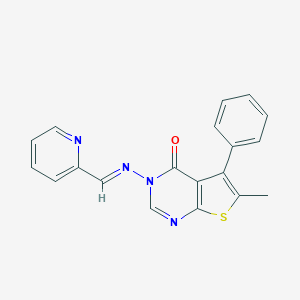 molecular formula C19H14N4OS B382772 6-ME-5-PHENYL-3-((2-PYRIDINYLMETHYLENE)AMINO)THIENO(2,3-D)PYRIMIDIN-4(3H)-ONE 