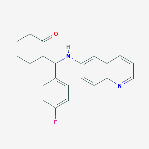 molecular formula C22H21FN2O B3828262 2-[(4-Fluorophenyl)-(quinolin-6-ylamino)methyl]cyclohexan-1-one 