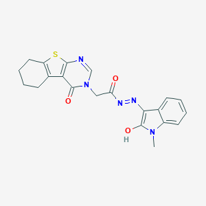 molecular formula C21H19N5O3S B382831 N-(2-Hydroxy-1-methylindol-3-yl)imino-2-(4-oxo-5,6,7,8-tetrahydro-[1]benzothiolo[2,3-d]pyrimidin-3-yl)acetamide CAS No. 370853-41-1