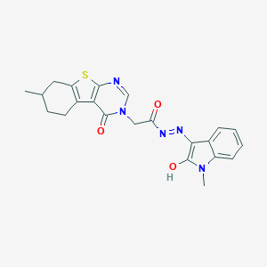 molecular formula C22H21N5O3S B382834 N-(2-Hydroxy-1-methylindol-3-yl)imino-2-(7-methyl-4-oxo-5,6,7,8-tetrahydro-[1]benzothiolo[2,3-d]pyrimidin-3-yl)acetamide CAS No. 383894-19-7