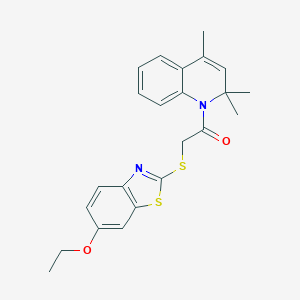 molecular formula C23H24N2O2S2 B382898 1-{[(6-Ethoxy-1,3-benzothiazol-2-yl)thio]acetyl}-2,2,4-trimethyl-1,2-dihydroquinoline CAS No. 375355-78-5