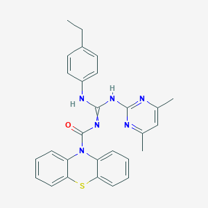 molecular formula C28H26N6OS B382914 N-[[(4,6-dimethylpyrimidin-2-yl)amino]-(4-ethylanilino)methylidene]phenothiazine-10-carboxamide 