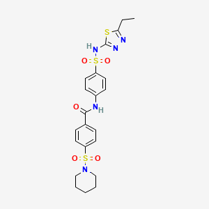 molecular formula C22H25N5O5S3 B3829146 N-{4-[(5-Ethyl-1,3,4-thiadiazol-2-YL)sulfamoyl]phenyl}-4-(piperidine-1-sulfonyl)benzamide 