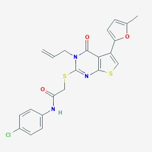 molecular formula C22H18ClN3O3S2 B382918 N-(4-chlorophenyl)-2-[5-(5-methylfuran-2-yl)-4-oxo-3-prop-2-enylthieno[2,3-d]pyrimidin-2-yl]sulfanylacetamide CAS No. 379236-59-6