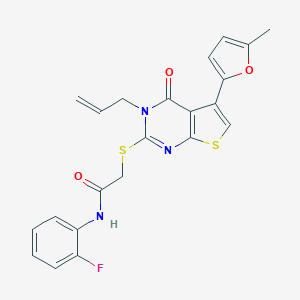 molecular formula C22H18FN3O3S2 B382921 N-(2-fluorophenyl)-2-[5-(5-methylfuran-2-yl)-4-oxo-3-prop-2-enylthieno[2,3-d]pyrimidin-2-yl]sulfanylacetamide CAS No. 379241-61-9