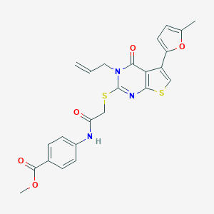 molecular formula C24H21N3O5S2 B382925 Methyl 4-[[2-[5-(5-methylfuran-2-yl)-4-oxo-3-prop-2-enylthieno[2,3-d]pyrimidin-2-yl]sulfanylacetyl]amino]benzoate CAS No. 379236-63-2