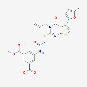 molecular formula C26H23N3O7S2 B382928 dimethyl 5-(2-((3-allyl-5-(5-methylfuran-2-yl)-4-oxo-3,4-dihydrothieno[2,3-d]pyrimidin-2-yl)thio)acetamido)isophthalate CAS No. 379236-78-9