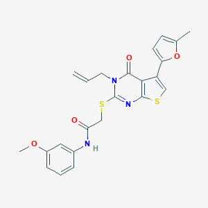 molecular formula C23H21N3O4S2 B382929 N-(3-methoxyphenyl)-2-[5-(5-methylfuran-2-yl)-4-oxo-3-prop-2-enylthieno[2,3-d]pyrimidin-2-yl]sulfanylacetamide CAS No. 379236-54-1