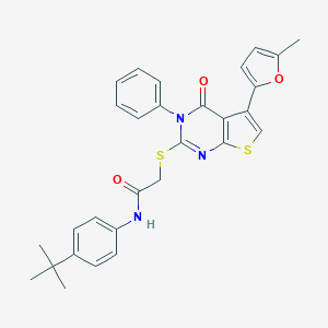 molecular formula C29H27N3O3S2 B382941 N-(4-tert-butylphenyl)-2-[5-(5-methylfuran-2-yl)-4-oxo-3-phenylthieno[2,3-d]pyrimidin-2-yl]sulfanylacetamide CAS No. 379236-16-5