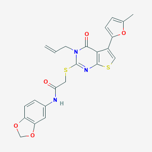 molecular formula C23H19N3O5S2 B382944 N-(1,3-benzodioxol-5-yl)-2-[5-(5-methylfuran-2-yl)-4-oxo-3-prop-2-enylthieno[2,3-d]pyrimidin-2-yl]sulfanylacetamide CAS No. 380454-99-9