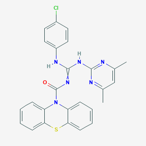 molecular formula C26H21ClN6OS B382948 N-[(4-chloroanilino)-[(4,6-dimethylpyrimidin-2-yl)amino]methylidene]phenothiazine-10-carboxamide 