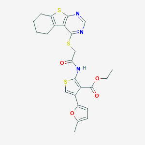molecular formula C24H23N3O4S3 B382985 Ethyl 4-(5-methylfuran-2-yl)-2-[[2-(5,6,7,8-tetrahydro-[1]benzothiolo[2,3-d]pyrimidin-4-ylsulfanyl)acetyl]amino]thiophene-3-carboxylate CAS No. 379236-31-4