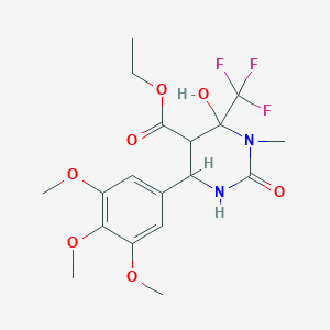 molecular formula C18H23F3N2O7 B382986 Ethyl 6-hydroxy-1-methyl-2-oxo-6-(trifluoromethyl)-4-(3,4,5-trimethoxyphenyl)hexahydro-5-pyrimidinecarboxylate 