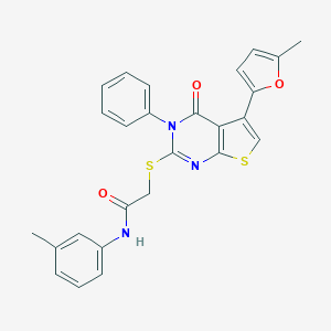 molecular formula C26H21N3O3S2 B382987 2-[5-(5-methylfuran-2-yl)-4-oxo-3-phenylthieno[2,3-d]pyrimidin-2-yl]sulfanyl-N-(3-methylphenyl)acetamide CAS No. 379236-11-0
