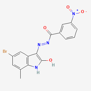 molecular formula C16H11BrN4O4 B3829979 N'-[(3Z)-5-BROMO-7-METHYL-2-OXO-2,3-DIHYDRO-1H-INDOL-3-YLIDENE]-3-NITROBENZOHYDRAZIDE 