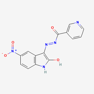 molecular formula C14H9N5O4 B3830031 N'-[(3Z)-5-nitro-2-oxo-1,2-dihydro-3H-indol-3-ylidene]pyridine-3-carbohydrazide 