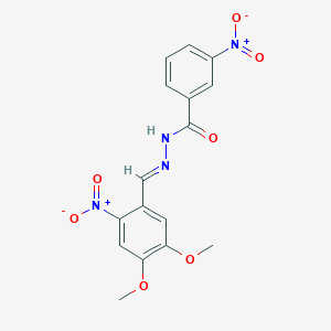 molecular formula C16H14N4O7 B3830347 N'-[(E)-(4,5-dimethoxy-2-nitrophenyl)methylidene]-3-nitrobenzohydrazide 