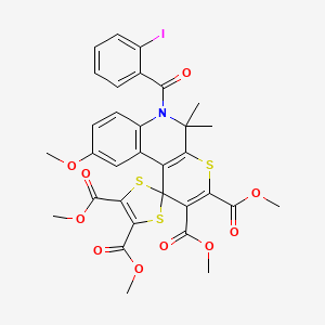 molecular formula C32H28INO10S3 B3830503 Tetramethyl 6'-[(2-iodophenyl)carbonyl]-9'-methoxy-5',5'-dimethyl-5',6'-dihydrospiro[1,3-dithiole-2,1'-thiopyrano[2,3-c]quinoline]-2',3',4,5-tetracarboxylate 