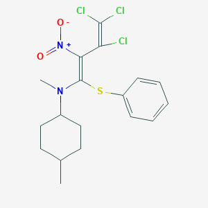 molecular formula C18H21Cl3N2O2S B3830517 N,4-dimethyl-N-[(1E)-3,4,4-trichloro-2-nitro-1-phenylsulfanylbuta-1,3-dienyl]cyclohexan-1-amine 