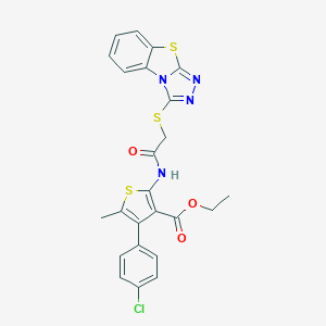 molecular formula C24H19ClN4O3S3 B383117 Ethyl 4-(4-chlorophenyl)-5-methyl-2-[[2-([1,2,4]triazolo[3,4-b][1,3]benzothiazol-1-ylsulfanyl)acetyl]amino]thiophene-3-carboxylate CAS No. 379238-52-5