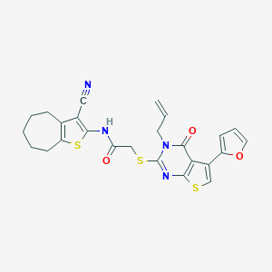 molecular formula C25H22N4O3S3 B383156 N-(3-cyano-5,6,7,8-tetrahydro-4H-cyclohepta[b]thiophen-2-yl)-2-[5-(furan-2-yl)-4-oxo-3-prop-2-enylthieno[2,3-d]pyrimidin-2-yl]sulfanylacetamide CAS No. 379239-47-1