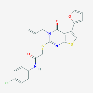 molecular formula C21H16ClN3O3S2 B383168 N-(4-chlorophenyl)-2-[5-(furan-2-yl)-4-oxo-3-prop-2-enylthieno[2,3-d]pyrimidin-2-yl]sulfanylacetamide 