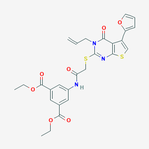 molecular formula C27H25N3O7S2 B383173 Diethyl 5-[({[3-allyl-5-(2-furyl)-4-oxo-3,4-dihydrothieno[2,3-d]pyrimidin-2-yl]sulfanyl}acetyl)amino]isophthalate 
