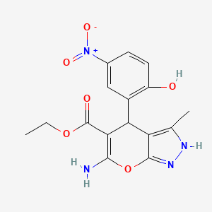 molecular formula C16H16N4O6 B3831739 Ethyl 6-amino-4-(2-hydroxy-5-nitrophenyl)-3-methyl-2,4-dihydropyrano[2,3-c]pyrazole-5-carboxylate 