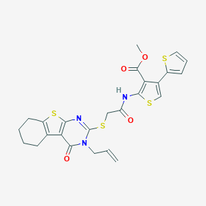 molecular formula C25H23N3O4S4 B383183 Methyl 2-({[(3-allyl-4-oxo-3,4,5,6,7,8-hexahydro[1]benzothieno[2,3-d]pyrimidin-2-yl)sulfanyl]acetyl}amino)-2',4-bithiophene-3-carboxylate 