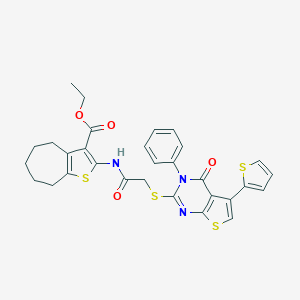 ethyl 2-[({[4-oxo-3-phenyl-5-(2-thienyl)-3,4-dihydrothieno[2,3-d]pyrimidin-2-yl]sulfanyl}acetyl)amino]-5,6,7,8-tetrahydro-4H-cyclohepta[b]thiophene-3-carboxylate