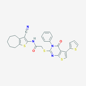 N-(3-cyano-5,6,7,8-tetrahydro-4H-cyclohepta[b]thien-2-yl)-2-{[4-oxo-3-phenyl-5-(2-thienyl)-3,4-dihydrothieno[2,3-d]pyrimidin-2-yl]sulfanyl}acetamide