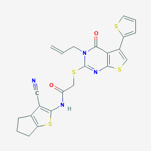N-(3-cyano-5,6-dihydro-4H-cyclopenta[b]thiophen-2-yl)-2-{[4-oxo-3-(prop-2-en-1-yl)-5-(thiophen-2-yl)-3,4-dihydrothieno[2,3-d]pyrimidin-2-yl]sulfanyl}acetamide