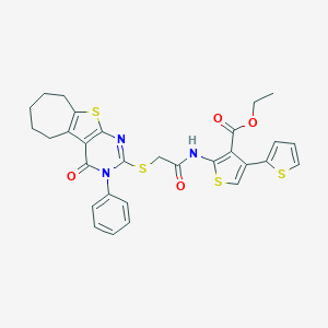 ethyl 2-({[(3-phenyl-4-oxo-3,5,6,7,8,9-hexahydro-4H-cyclohepta[4,5]thieno[2,3-d]pyrimidin-2-yl)sulfanyl]acetyl}amino)-2',4-bithiophene-3-carboxylate