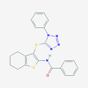 molecular formula C22H19N5OS2 B383287 N(3-((1-PH-1H-TETRAAZOL-5-YL)THIO)4,5,6,7-TETRAHYDRO-1-BENZOTHIEN-2-YL)BENZAMIDE 