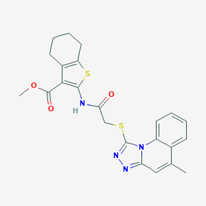 molecular formula C23H22N4O3S2 B383317 Methyl 2-[[2-[(5-methyl-[1,2,4]triazolo[4,3-a]quinolin-1-yl)sulfanyl]acetyl]amino]-4,5,6,7-tetrahydro-1-benzothiophene-3-carboxylate CAS No. 442865-35-2