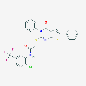 molecular formula C27H17ClF3N3O2S2 B383355 N-[2-chloro-5-(trifluoromethyl)phenyl]-2-(4-oxo-3,6-diphenylthieno[2,3-d]pyrimidin-2-yl)sulfanylacetamide CAS No. 503432-22-2