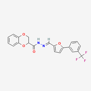 molecular formula C21H15F3N2O4 B3833605 N'-[(E)-{5-[3-(trifluoromethyl)phenyl]furan-2-yl}methylidene]-2,3-dihydro-1,4-benzodioxine-2-carbohydrazide 