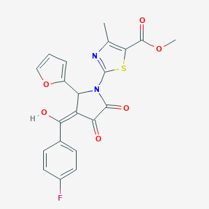 molecular formula C21H15FN2O6S B383387 methyl 2-[(3E)-3-[(4-fluorophenyl)-hydroxymethylidene]-2-(furan-2-yl)-4,5-dioxopyrrolidin-1-yl]-4-methyl-1,3-thiazole-5-carboxylate CAS No. 384365-64-4