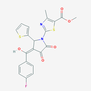 molecular formula C21H15FN2O5S2 B383391 methyl 2-[(4E)-4-[(4-fluorophenyl)-hydroxymethylidene]-2,3-dioxo-5-thiophen-2-ylpyrrolidin-1-yl]-4-methyl-1,3-thiazole-5-carboxylate CAS No. 371210-65-0