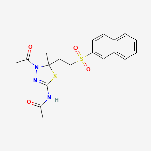 molecular formula C19H21N3O4S2 B3834022 N-[4-acetyl-5-methyl-5-(2-naphthalen-2-ylsulfonylethyl)-1,3,4-thiadiazol-2-yl]acetamide 