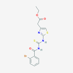 molecular formula C15H14BrN3O3S2 B383409 Ethyl 2-(2-(3-(2-bromobenzoyl)thioureido)thiazol-4-yl)acetate CAS No. 431884-84-3