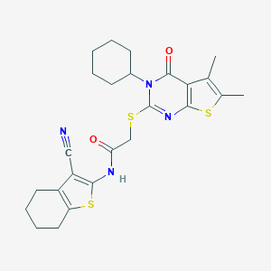 N-(3-cyano-4,5,6,7-tetrahydro-1-benzothiophen-2-yl)-2-[(3-cyclohexyl-5,6-dimethyl-4-oxo-3,4-dihydrothieno[2,3-d]pyrimidin-2-yl)sulfanyl]acetamide