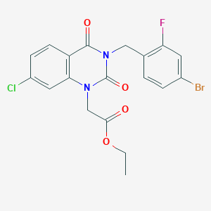 molecular formula C19H15BrClFN2O4 B038343 Ethyl {3-[(4-bromo-2-fluorophenyl)methyl]-7-chloro-2,4-dioxo-3,4-dihydroquinazolin-1(2H)-yl}acetate CAS No. 112733-28-5