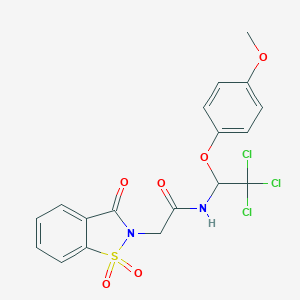 molecular formula C18H15Cl3N2O6S B383447 N-[2,2,2-trichloro-1-(4-methoxyphenoxy)ethyl]-2-(1,1,3-trioxo-1,2-benzothiazol-2-yl)acetamide CAS No. 385419-16-9